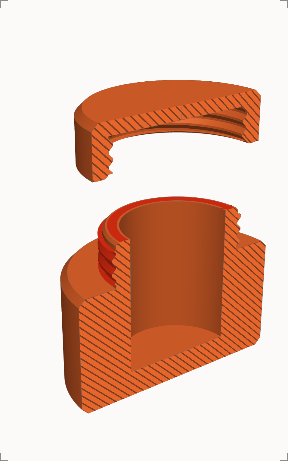 Section through the neck and the lid showing both threads