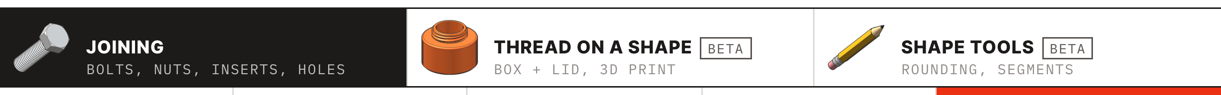 Mode bar: Joining, Thread on a shape, Shape tools