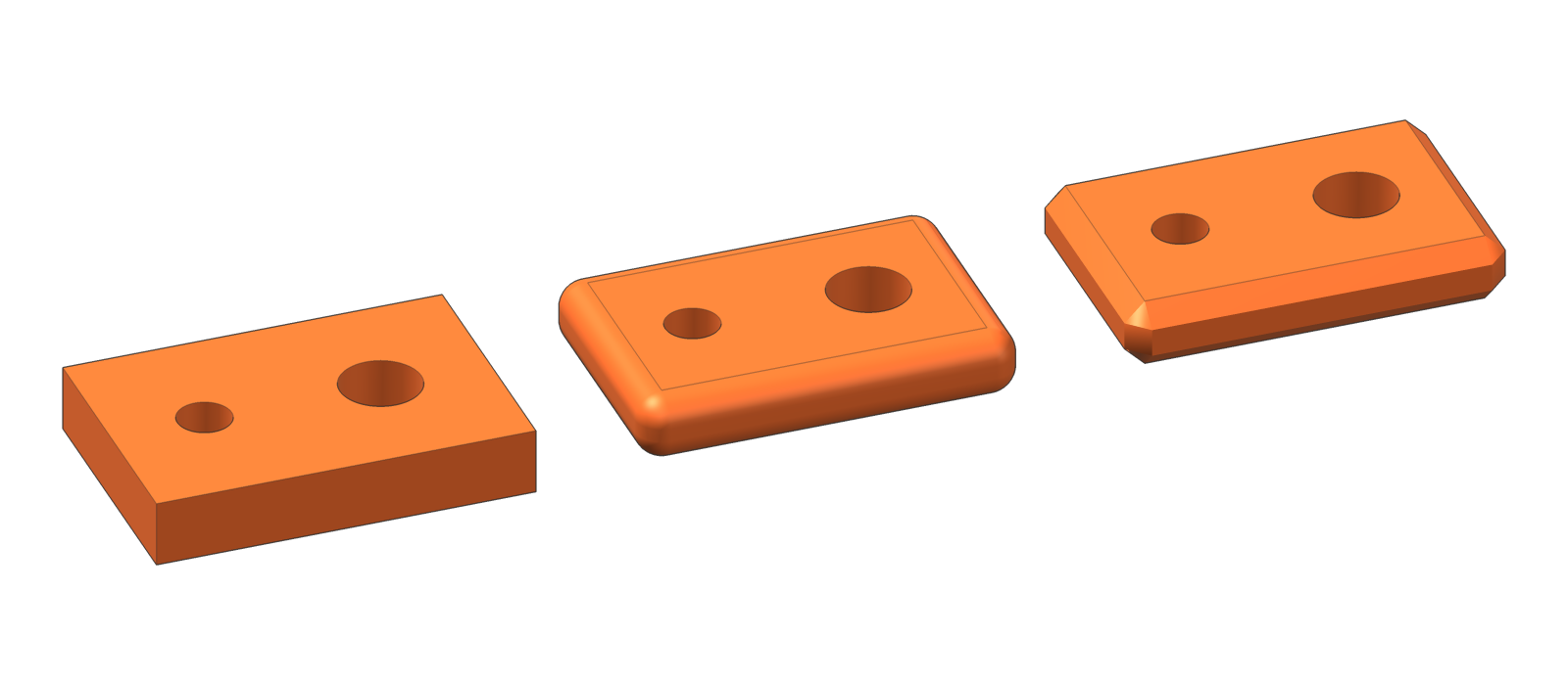 The same bracket sharp, with rounded edges and with chamfered edges