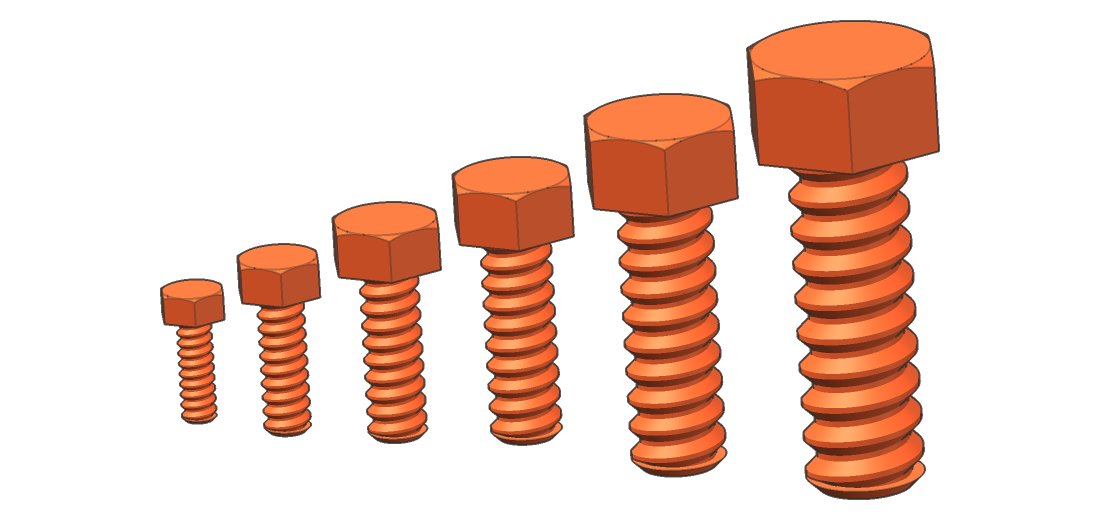 SI3DP bolt range S6 to S20