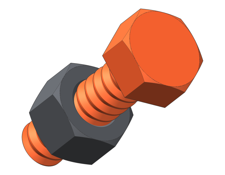 Printed SI3DP bolt with nut
